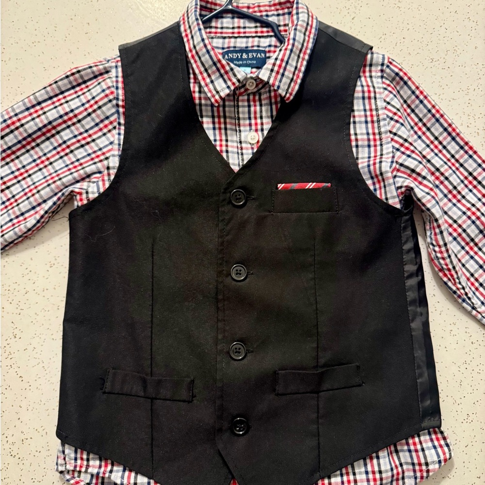 Andy & Evan Black Vest with Red Plaid Shirt